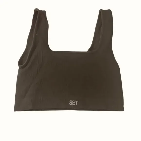 EUC! SET ACTIVE | SZ M | Box Cut Sculptflex Sports Bra Athleisure Espresso Brown - Picture 3 of 5